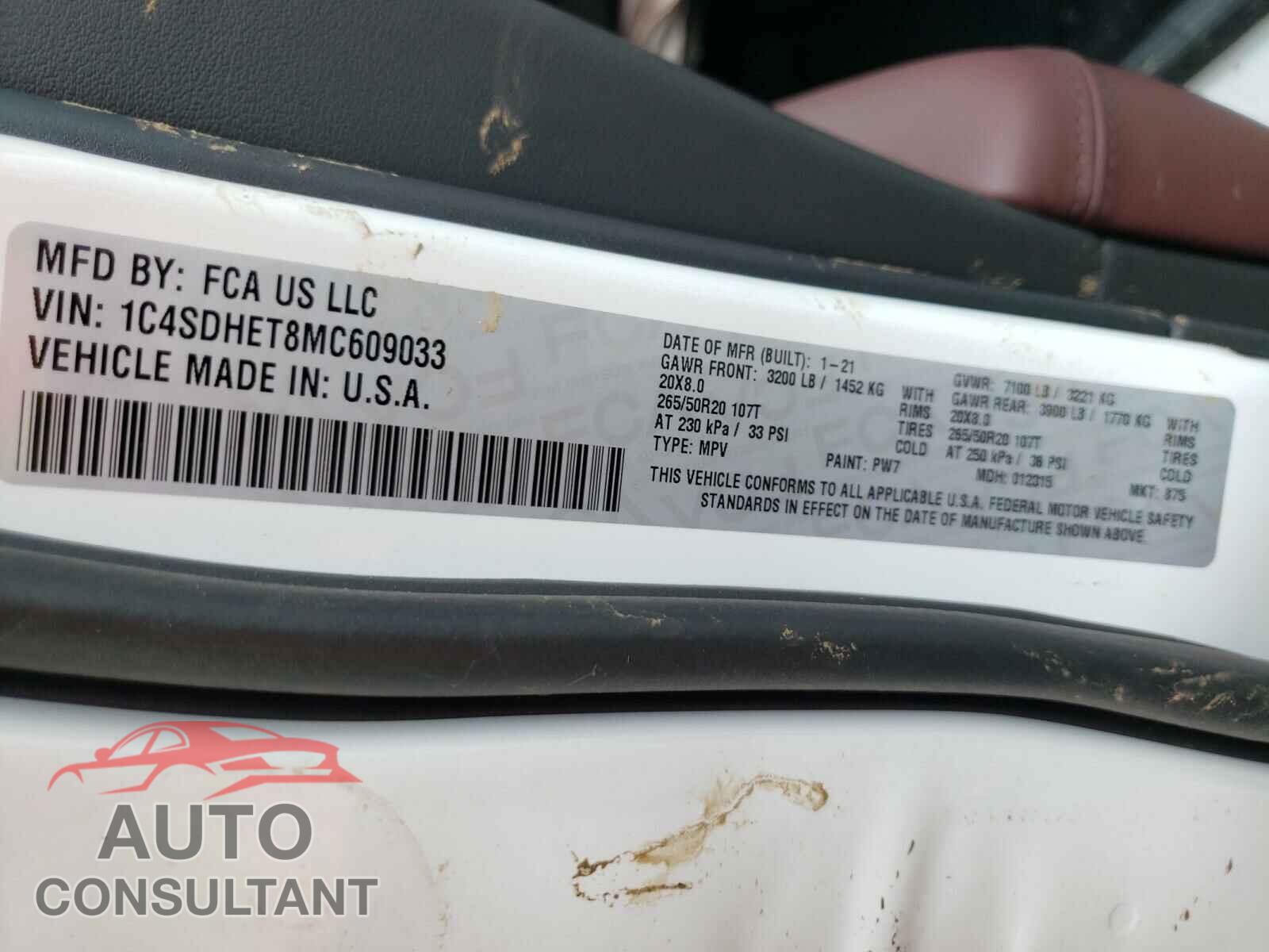 DODGE DURANGO 2021 - 1C4SDHET8MC609033