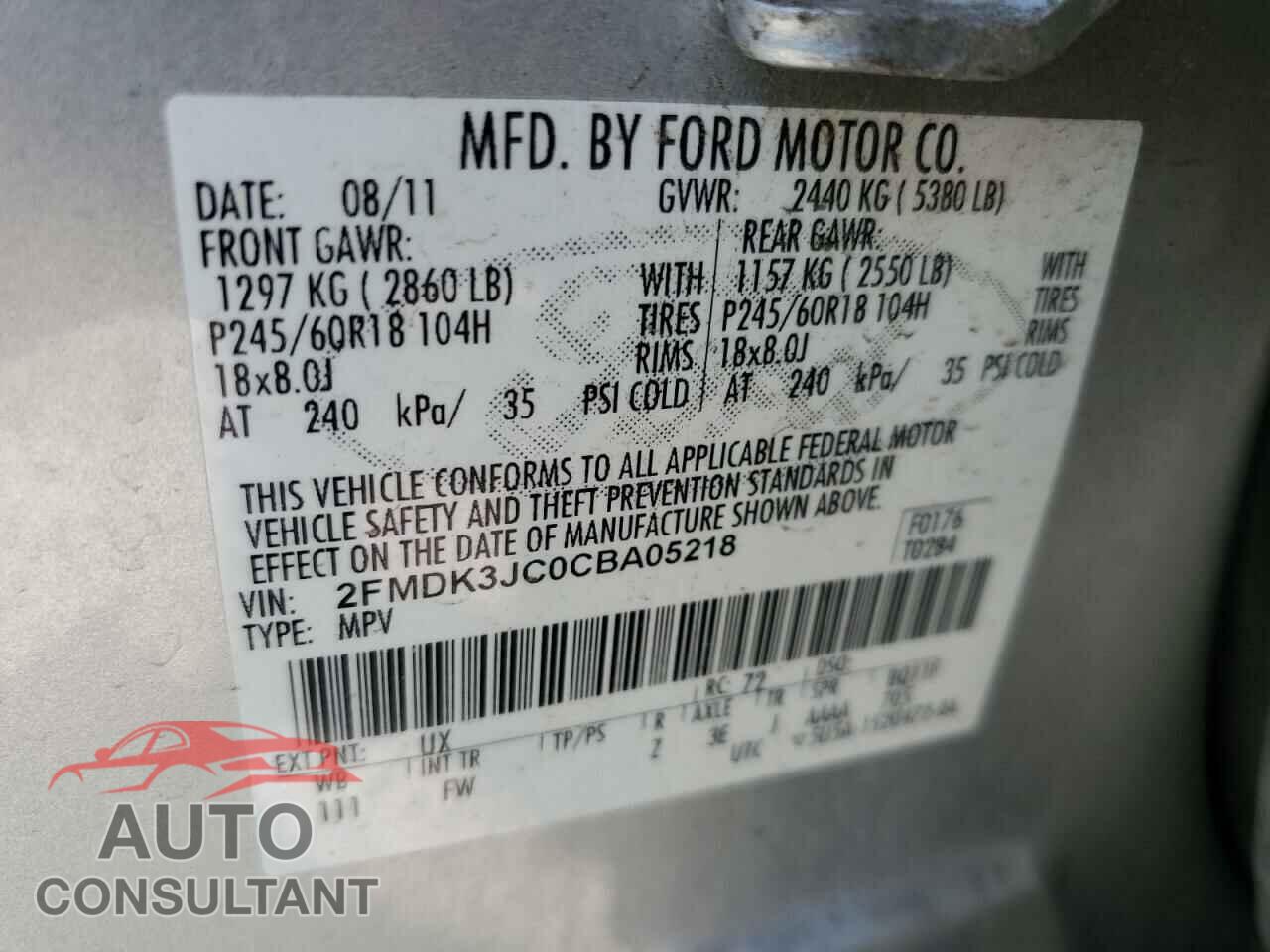 FORD EDGE 2012 - 2FMDK3JC0CBA05218
