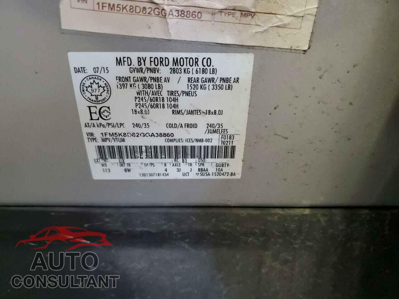FORD EXPLORER 2016 - 1FM5K8D82GGA38860