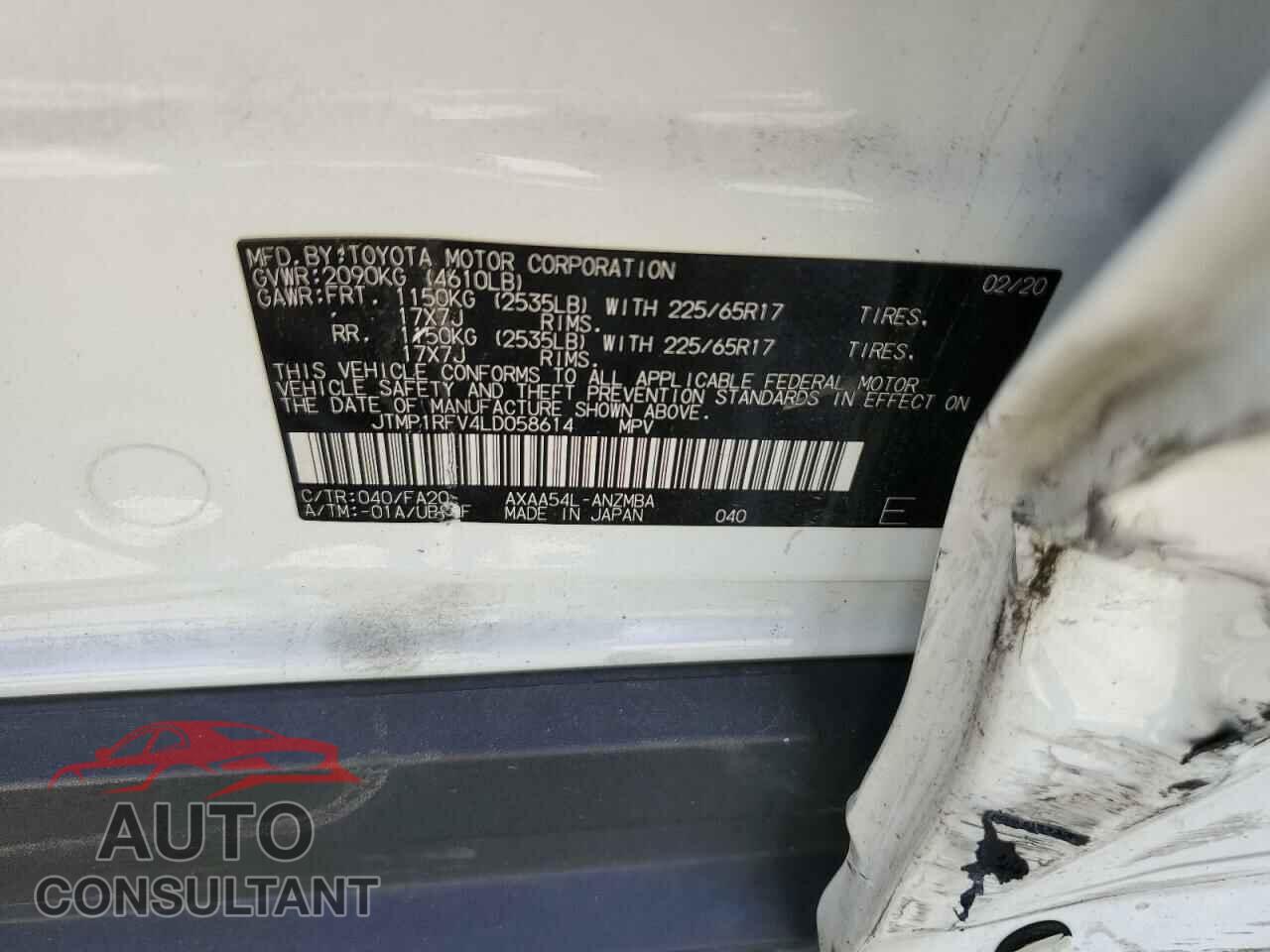 TOYOTA RAV4 2020 - JTMP1RFV4LD058614