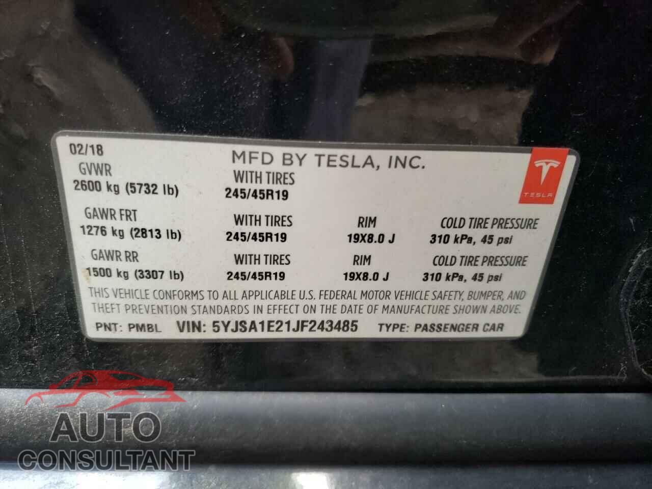 TESLA MODEL S 2018 - 5YJSA1E21JF243485