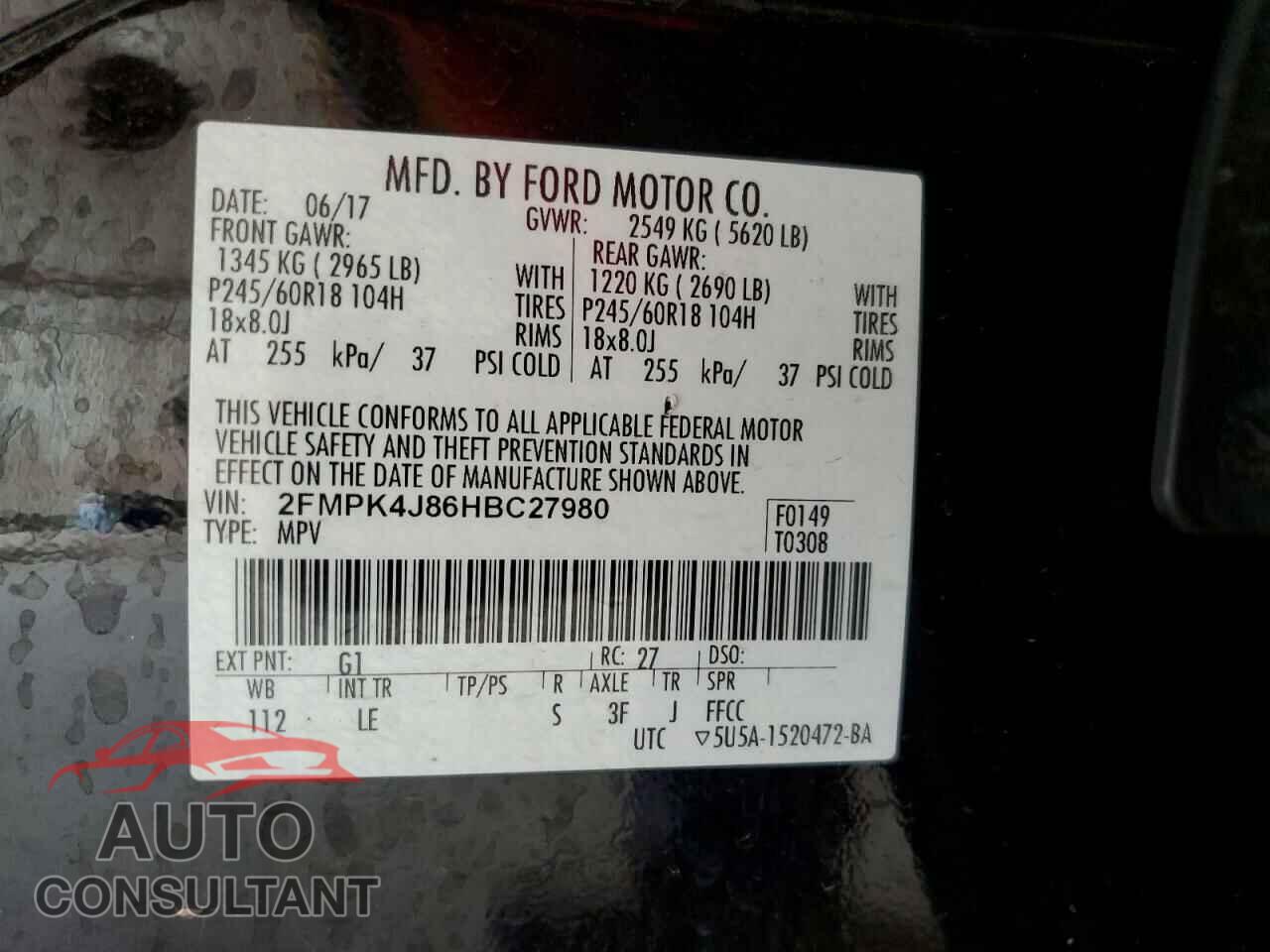 FORD EDGE 2017 - 2FMPK4J86HBC27980
