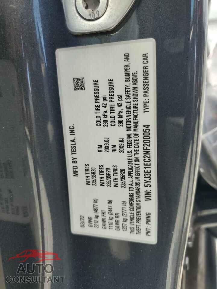 TESLA MODEL 3 2022 - 5YJ3E1EC2NF200054