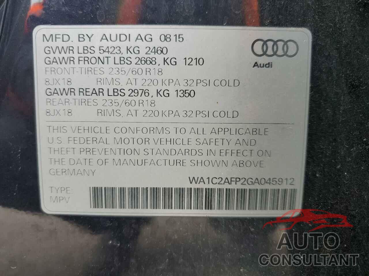 AUDI Q5 2016 - WA1C2AFP2GA045912