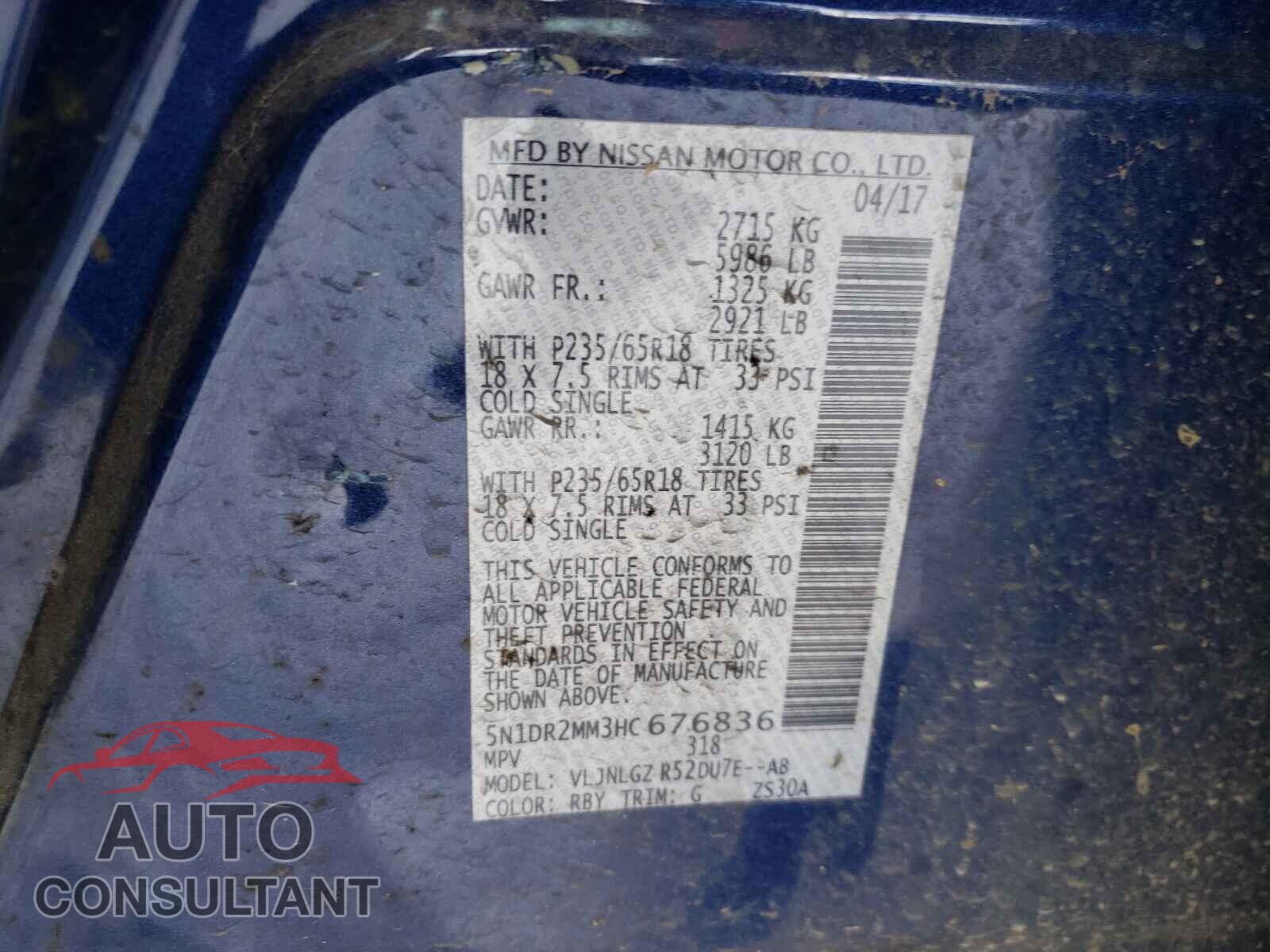 NISSAN PATHFINDER 2017 - 5N1DR2MM3HC676836