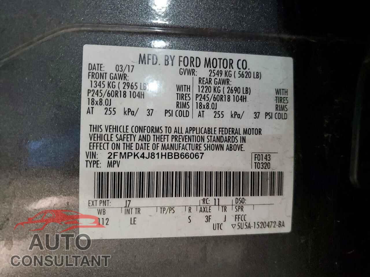 FORD EDGE 2017 - 2FMPK4J81HBB66067
