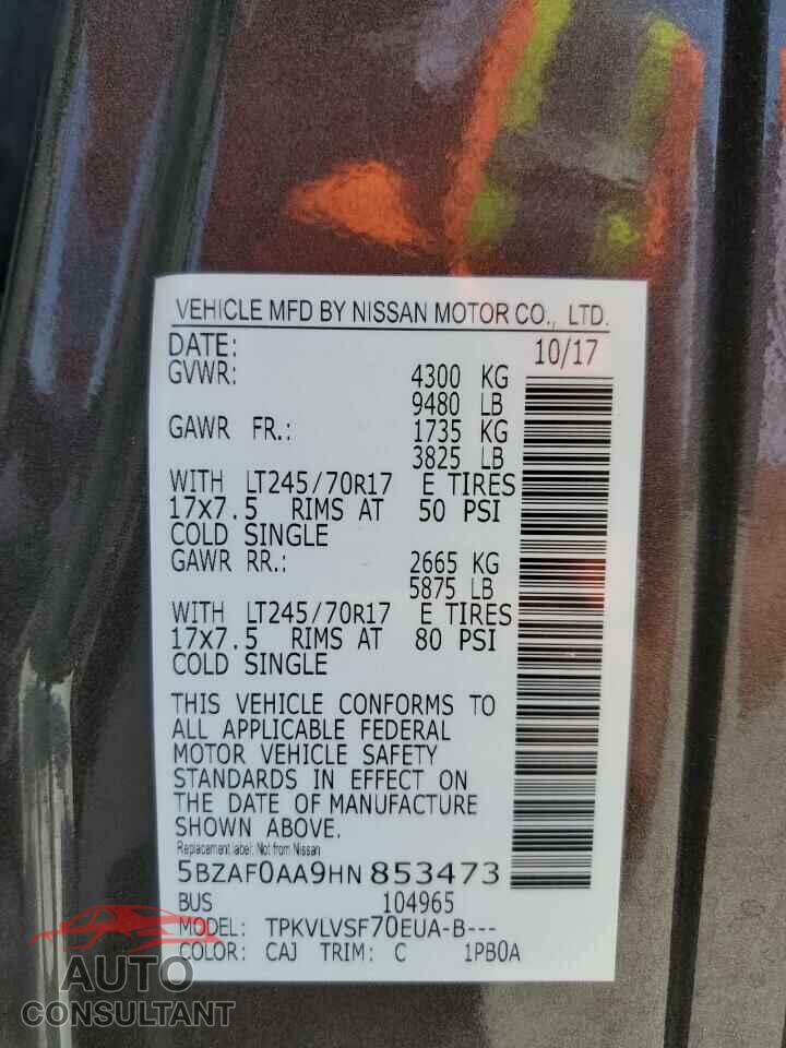 NISSAN NV 2017 - 5BZAF0AA9HN853473