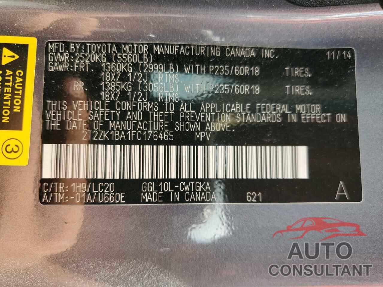 LEXUS RX350 2015 - 2T2ZK1BA1FC176465