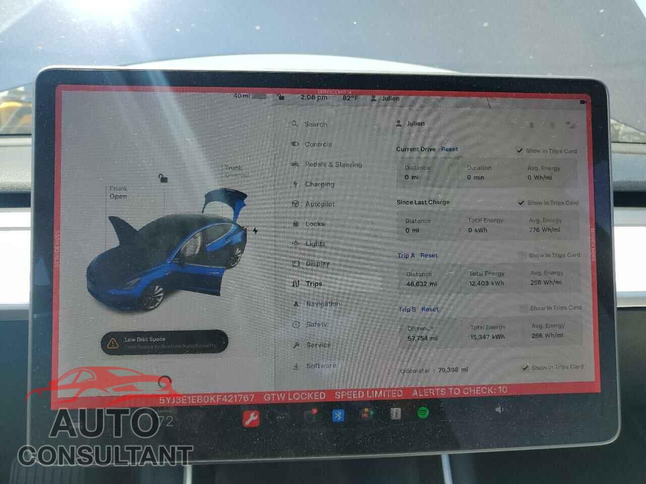 TESLA MODEL 3 2019 - 5YJ3E1EB0KF421767