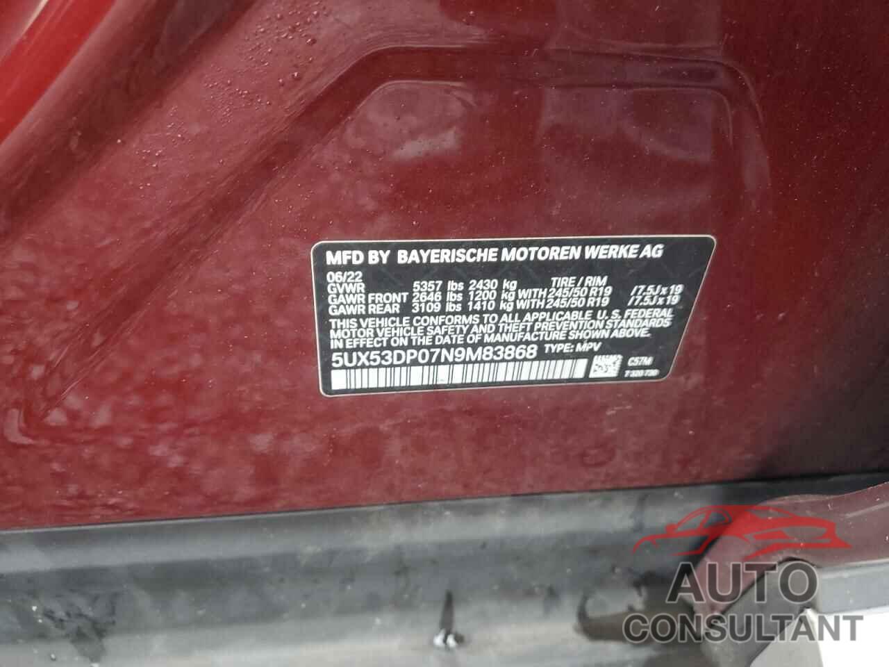 BMW X3 2022 - 5UX53DP07N9M83868