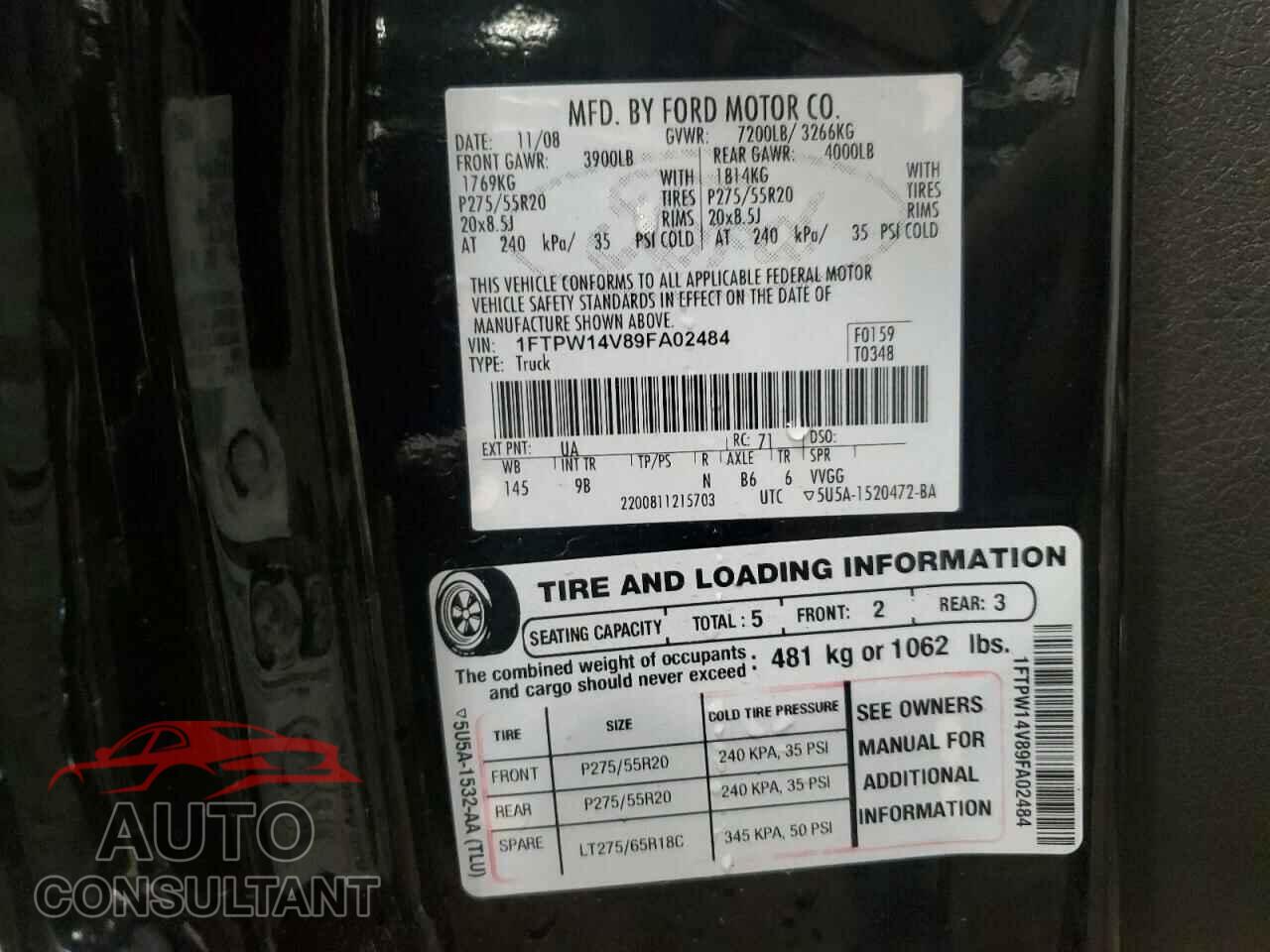 FORD F150 2009 - 1FTPW14V89FA02484