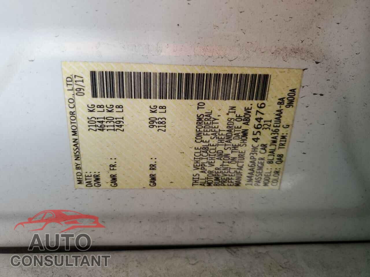 NISSAN MAXIMA 2017 - 1N4AA6AP3HC456476