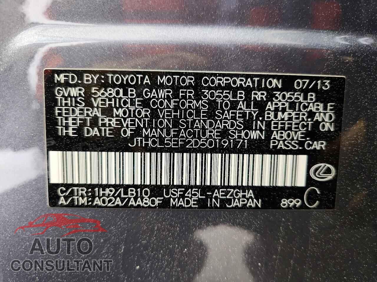 LEXUS LS460 2013 - JTHCL5EF2D5019171