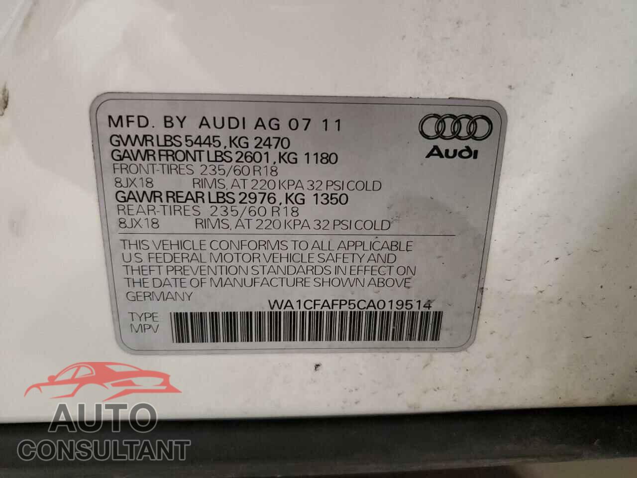 AUDI Q5 2012 - WA1CFAFP5CA019514