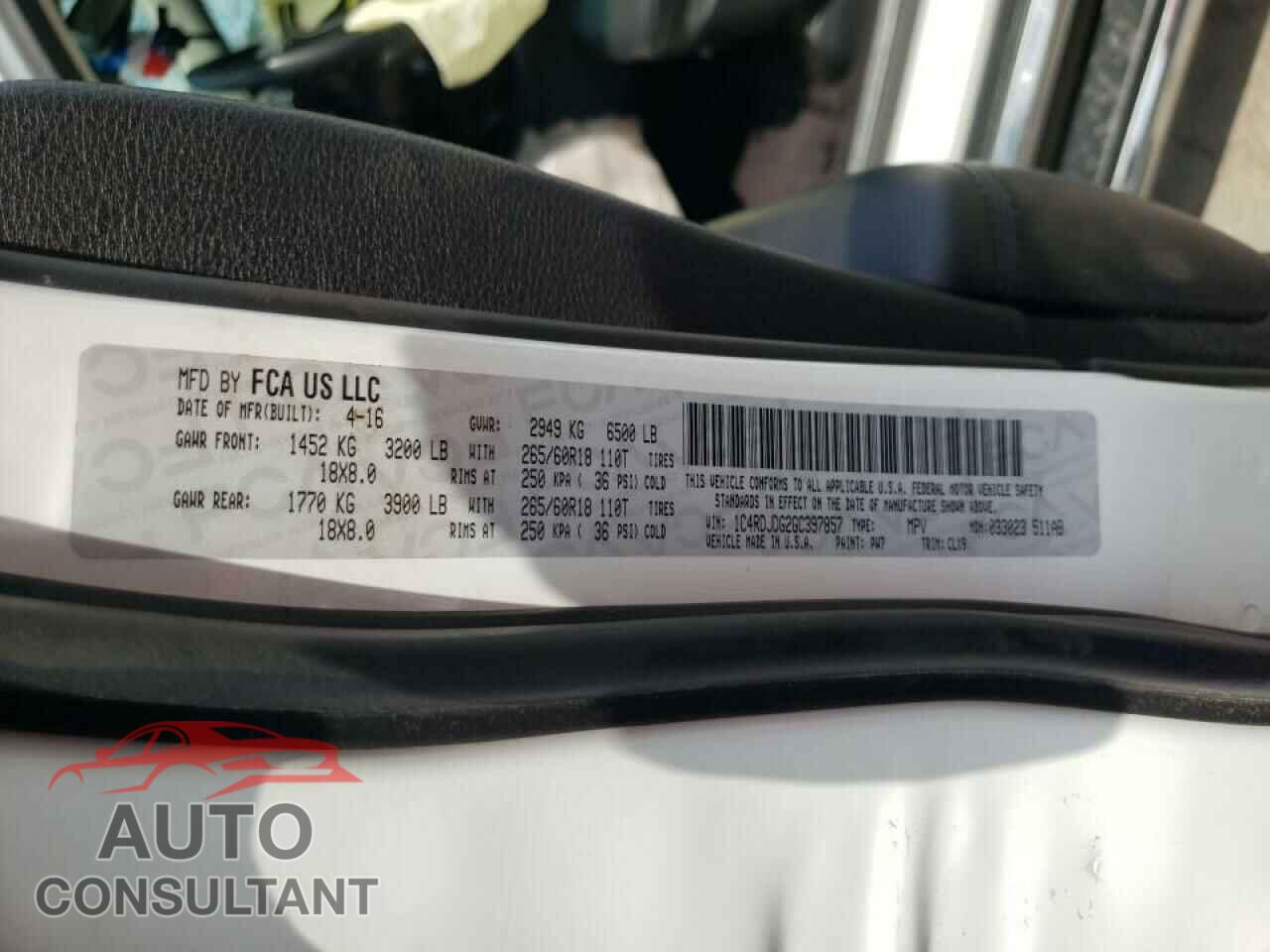 DODGE DURANGO 2016 - 1C4RDJDG2GC397857
