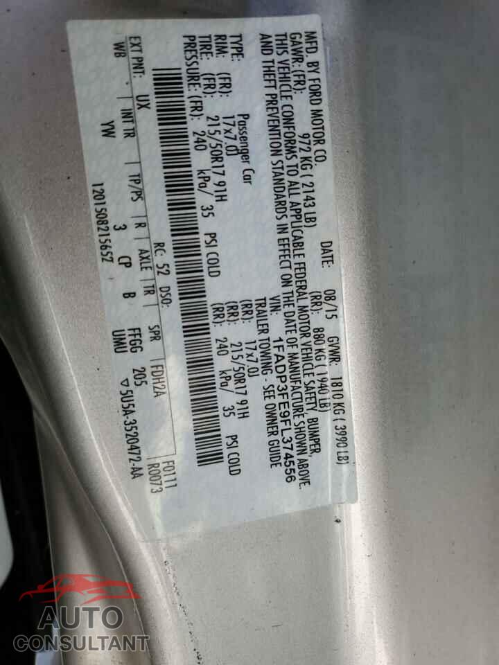 FORD FOCUS 2015 - 1FADP3FE9FL374556