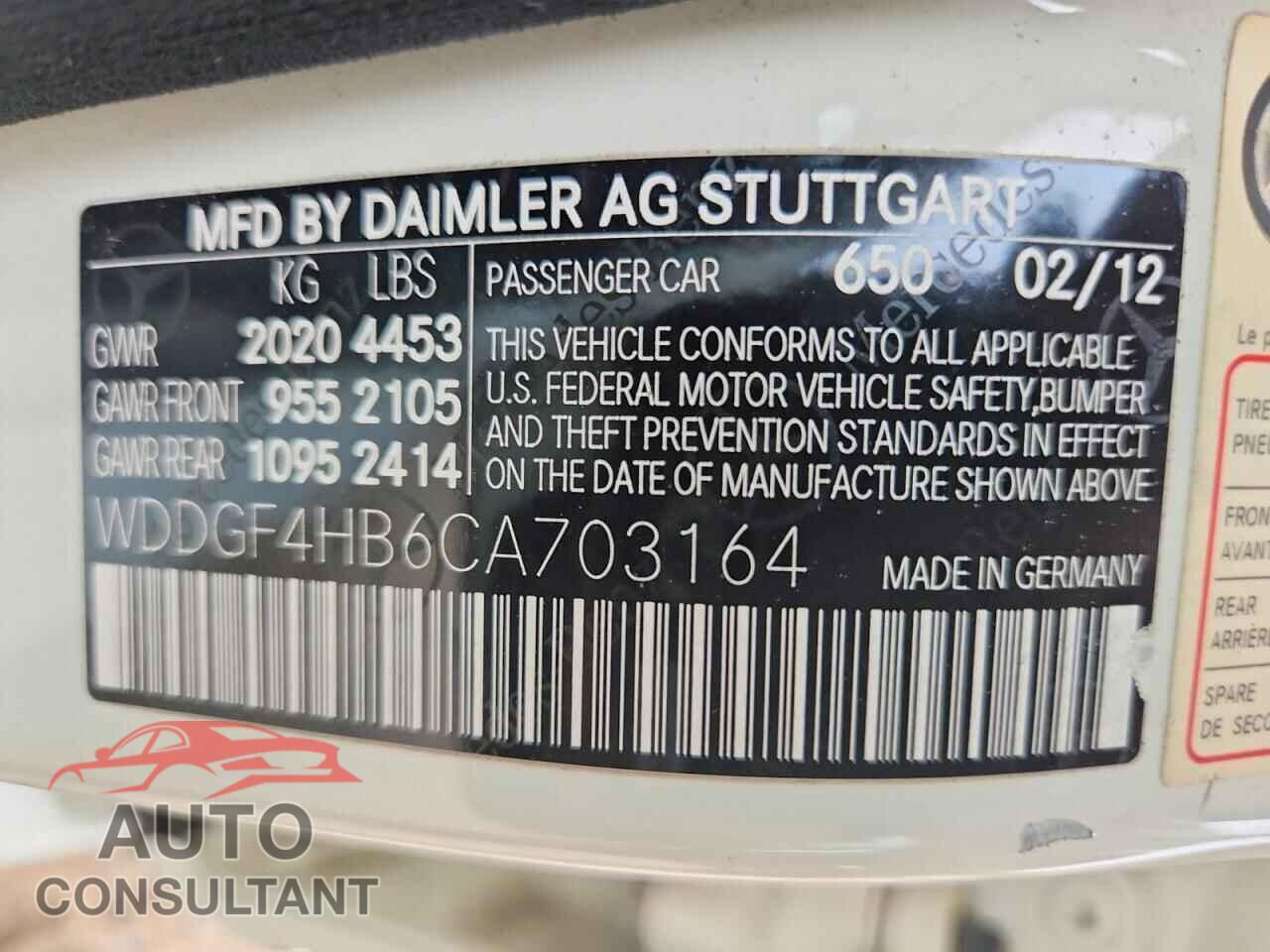 MERCEDES-BENZ C-CLASS 2012 - WDDGF4HB6CA703164