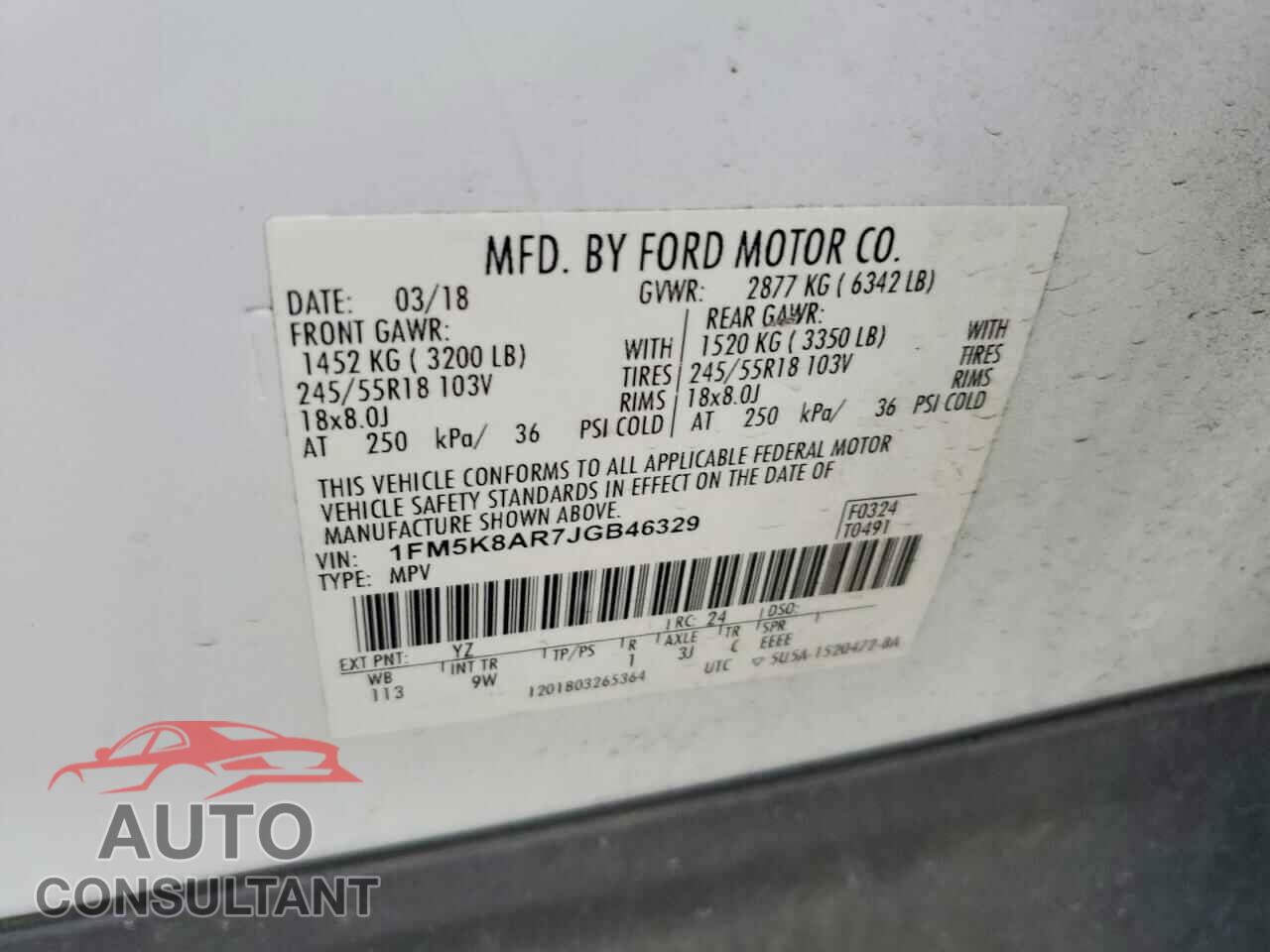 FORD EXPLORER 2018 - 1FM5K8AR7JGB46329