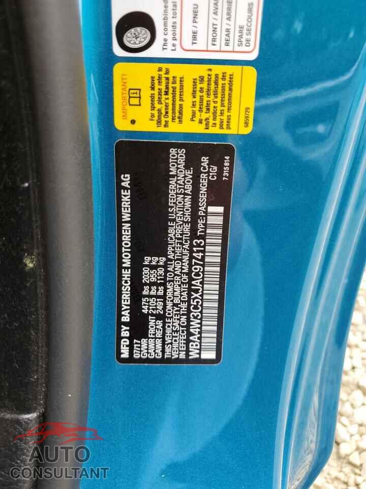 BMW 4 SERIES 2018 - WBA4W3C5XJAC97413