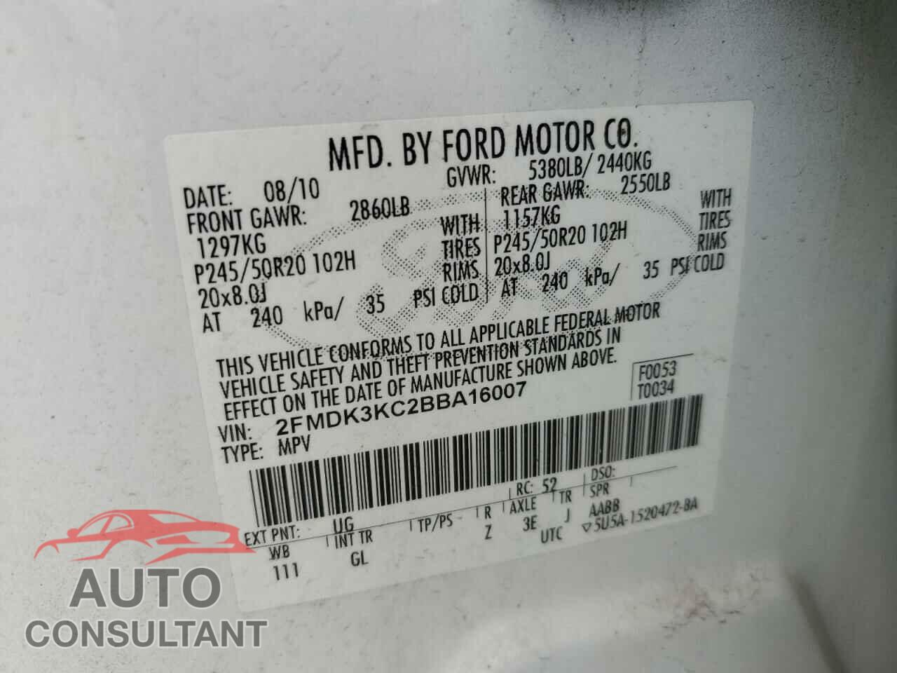FORD EDGE 2011 - 2FMDK3KC2BBA16007