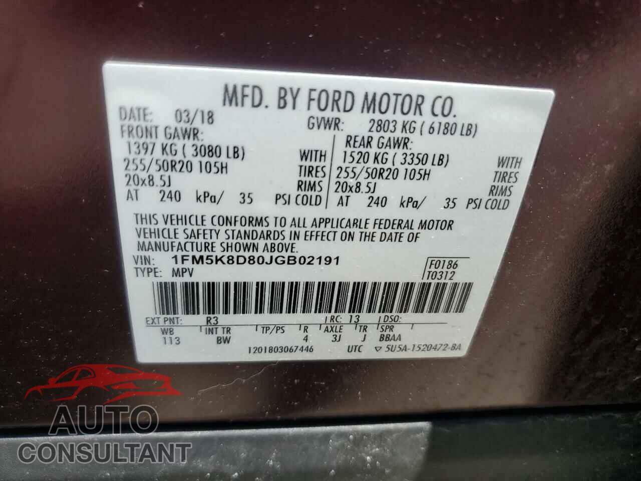 FORD EXPLORER 2018 - 1FM5K8D80JGB02191