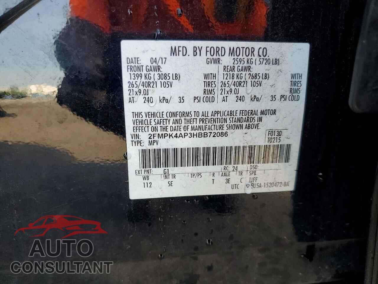 FORD EDGE 2017 - 2FMPK4AP3HBB72086
