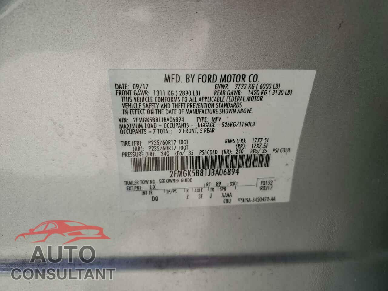 FORD FLEX 2018 - 2FMGK5B81JBA06894