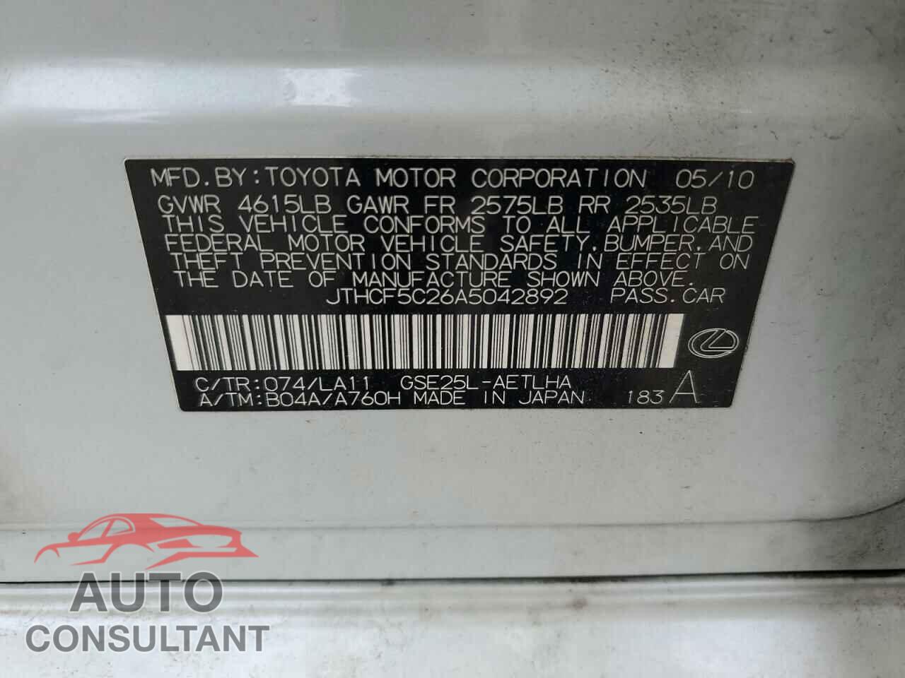 LEXUS IS 2010 - JTHCF5C26A5042892
