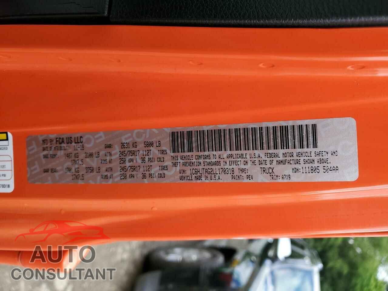 JEEP GLADIATOR 2020 - 1C6HJTAG2LL170318