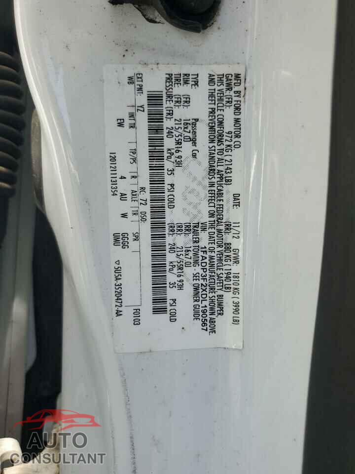 FORD FOCUS 2013 - 1FADP3F2XDL190567