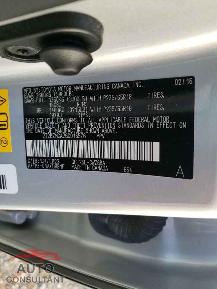 LEXUS RX350 2016 - 2T2BZMCA2GC016576