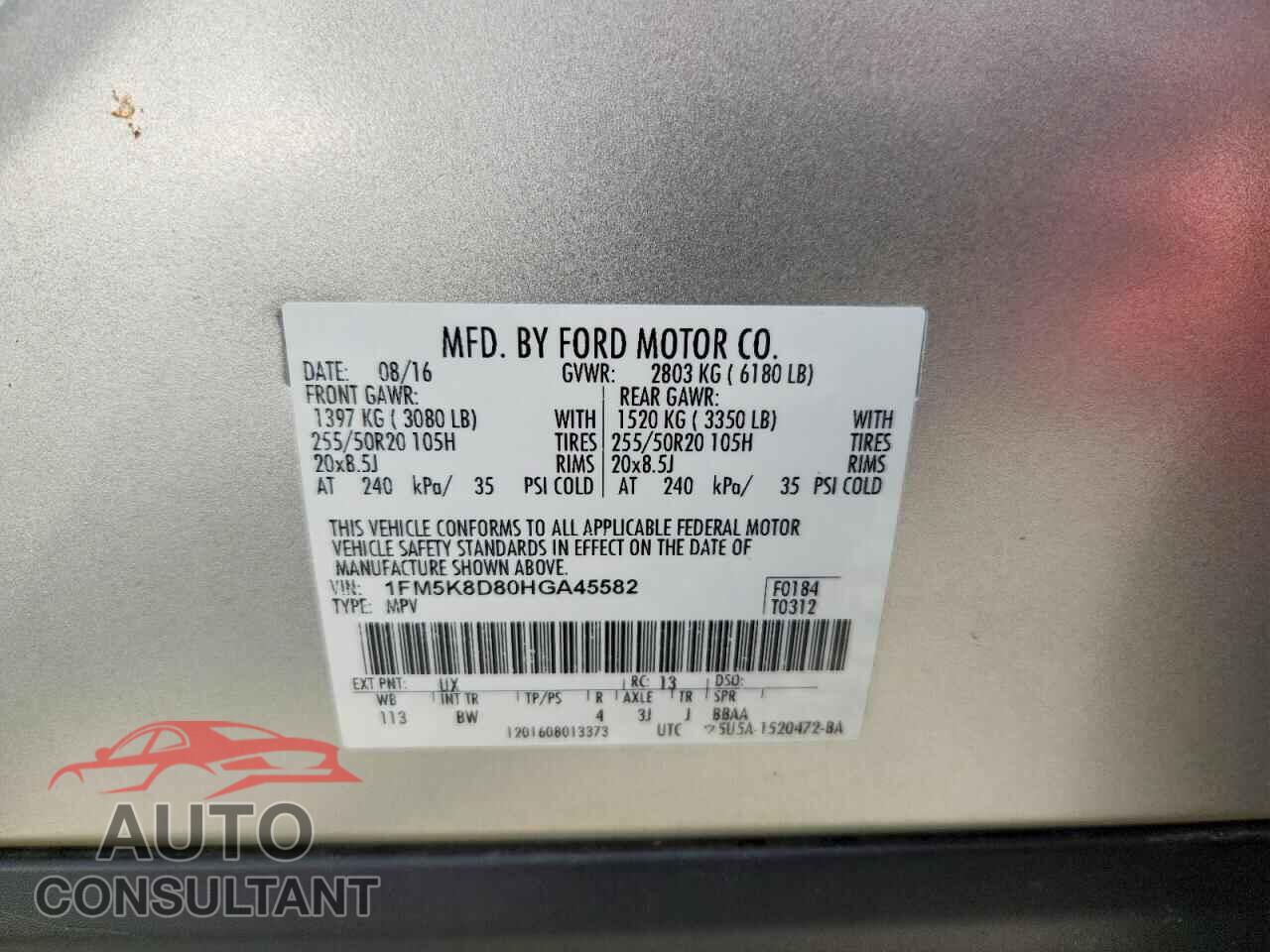 FORD EXPLORER 2017 - 1FM5K8D80HGA45582