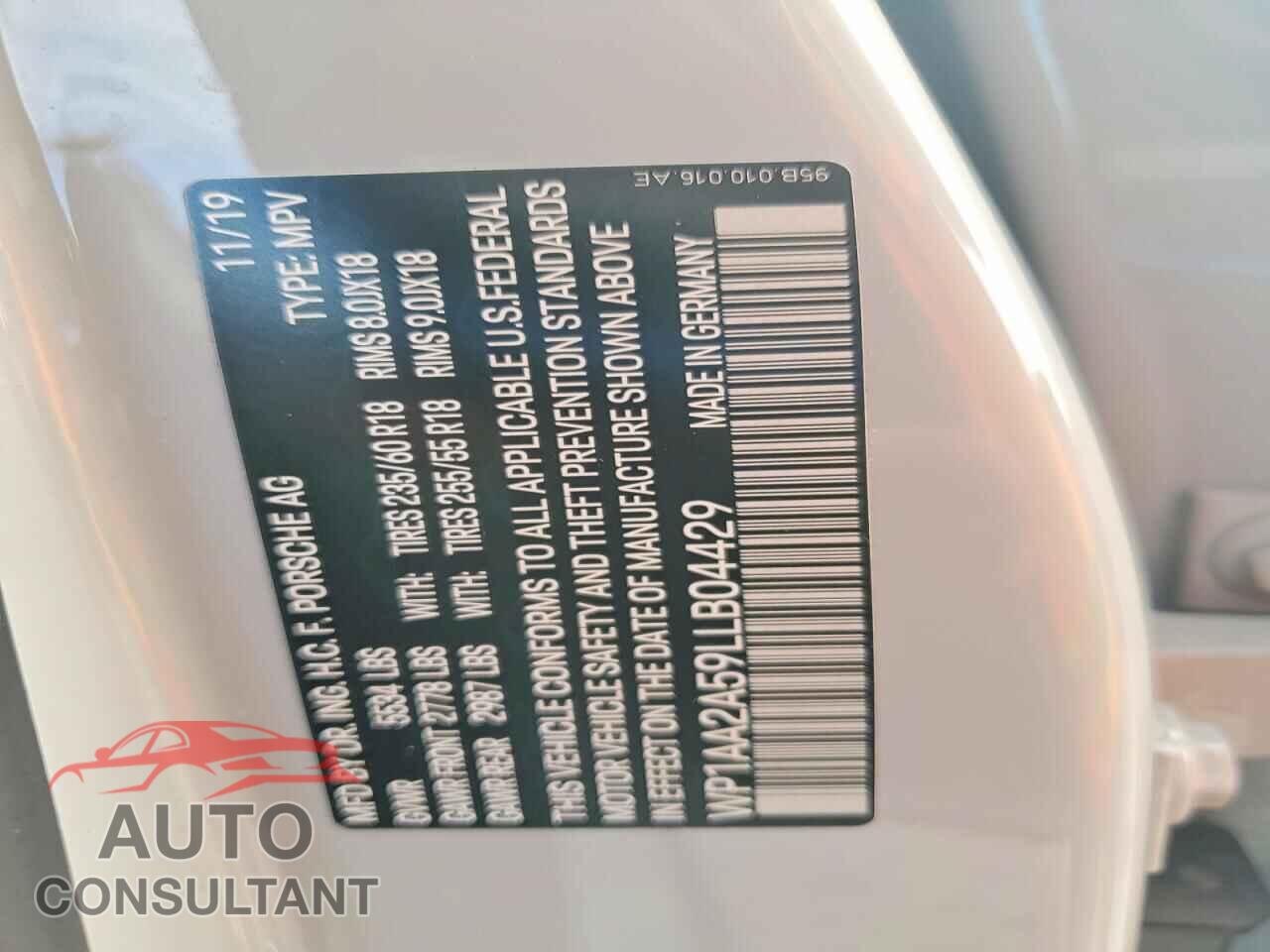 PORSCHE MACAN 2020 - WP1AA2A59LLB04429