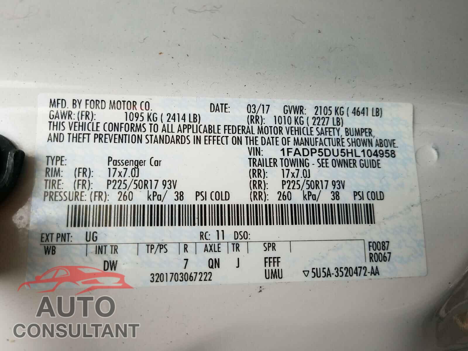 FORD CMAX 2017 - 1FADP5DU5HL104958