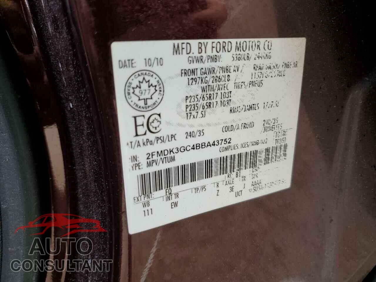 FORD EDGE 2011 - 2FMDK3GC4BBA43752