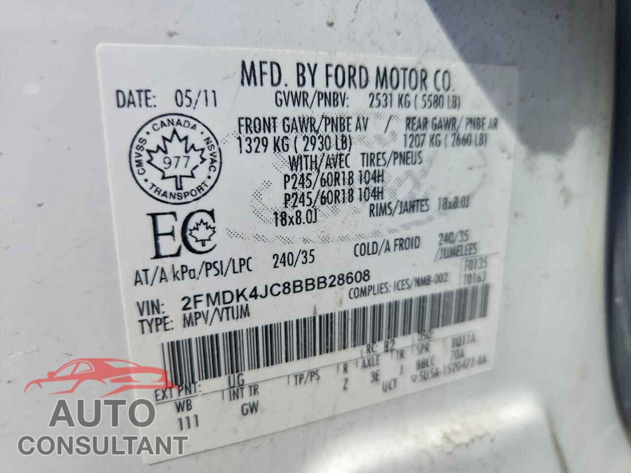 FORD EDGE 2011 - 2FMDK4JC8BBB28608