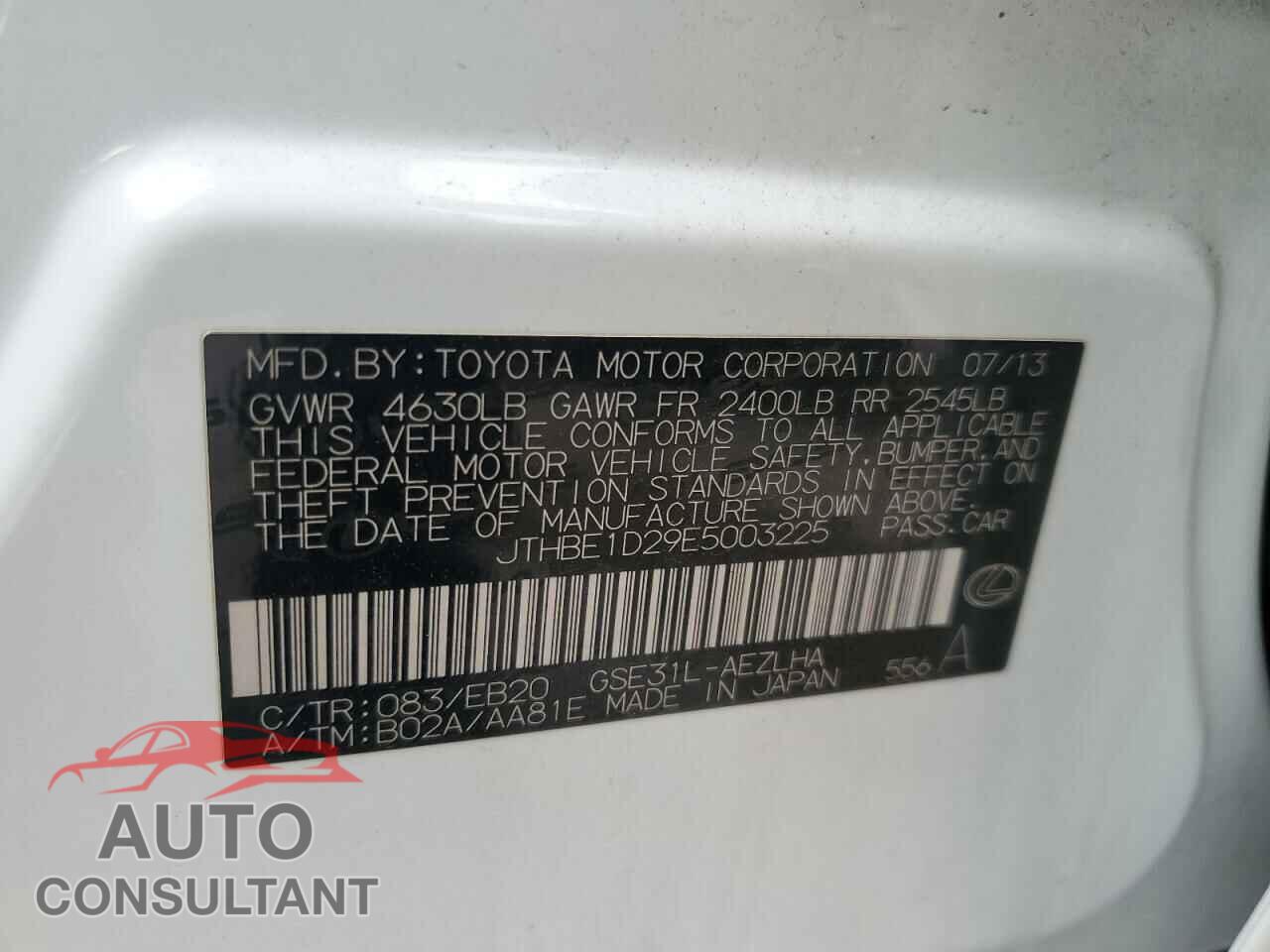 LEXUS IS 2014 - JTHBE1D29E5003225