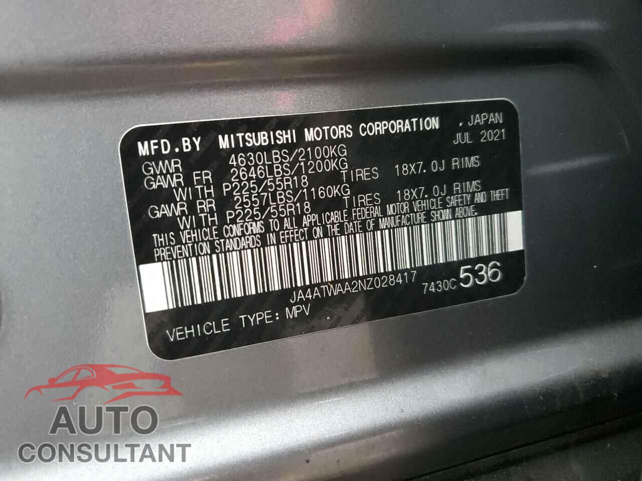 MITSUBISHI ECLIPSE 2022 - JA4ATWAA2NZ028417