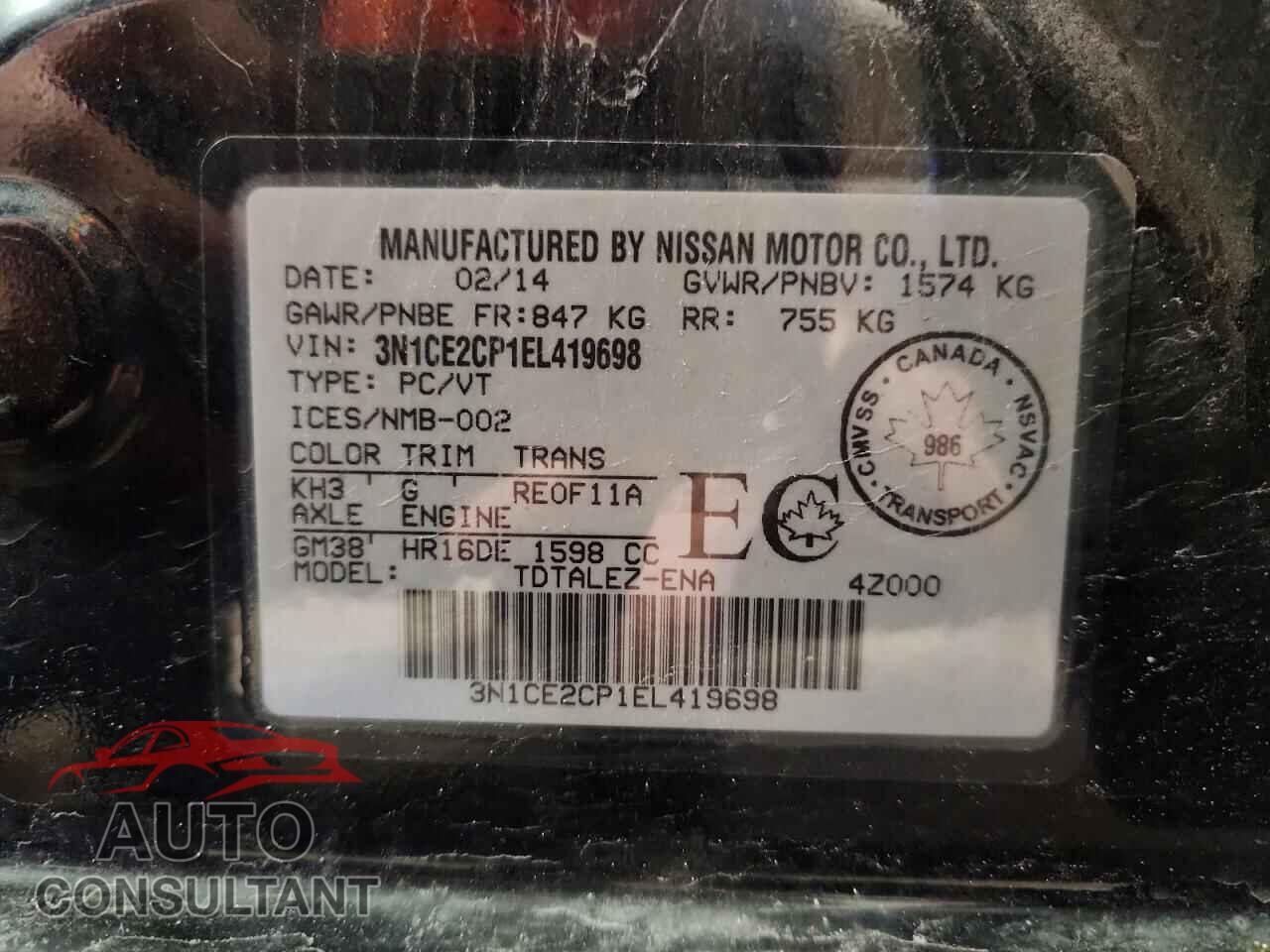 NISSAN VERSA 2014 - 3N1CE2CP1EL419698