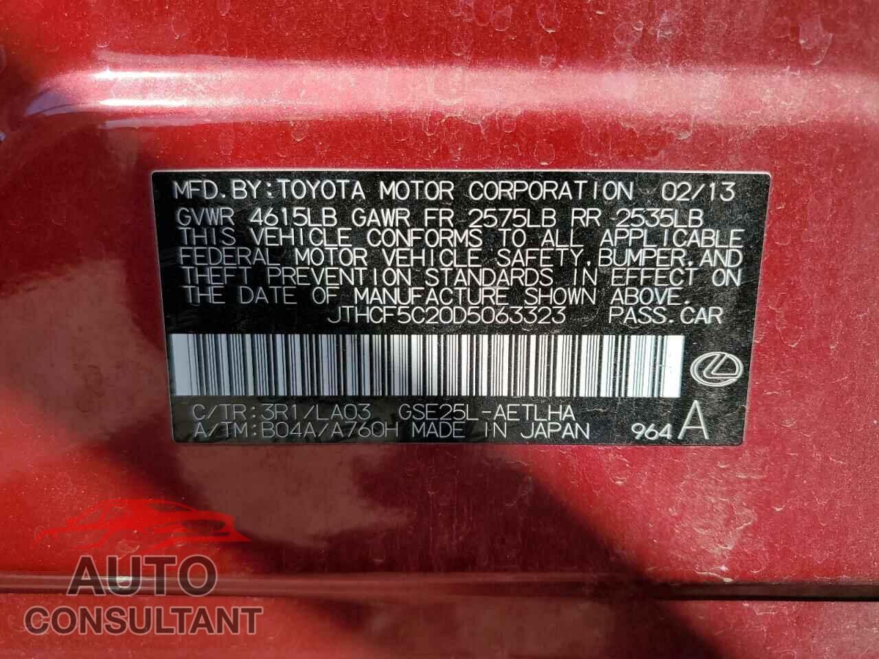 LEXUS IS 2013 - JTHCF5C20D5063323