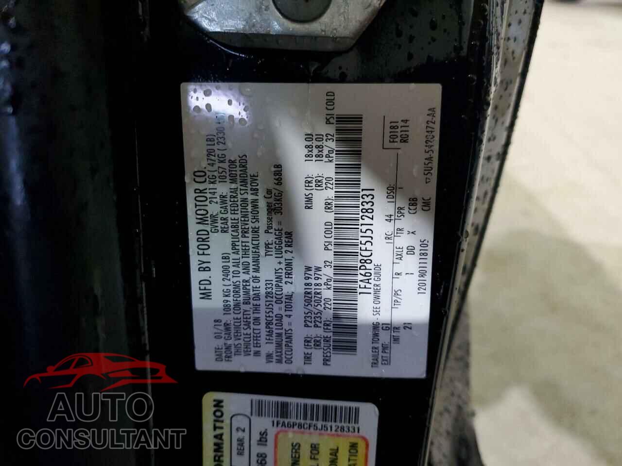 FORD MUSTANG 2018 - 1FA6P8CF5J5128331
