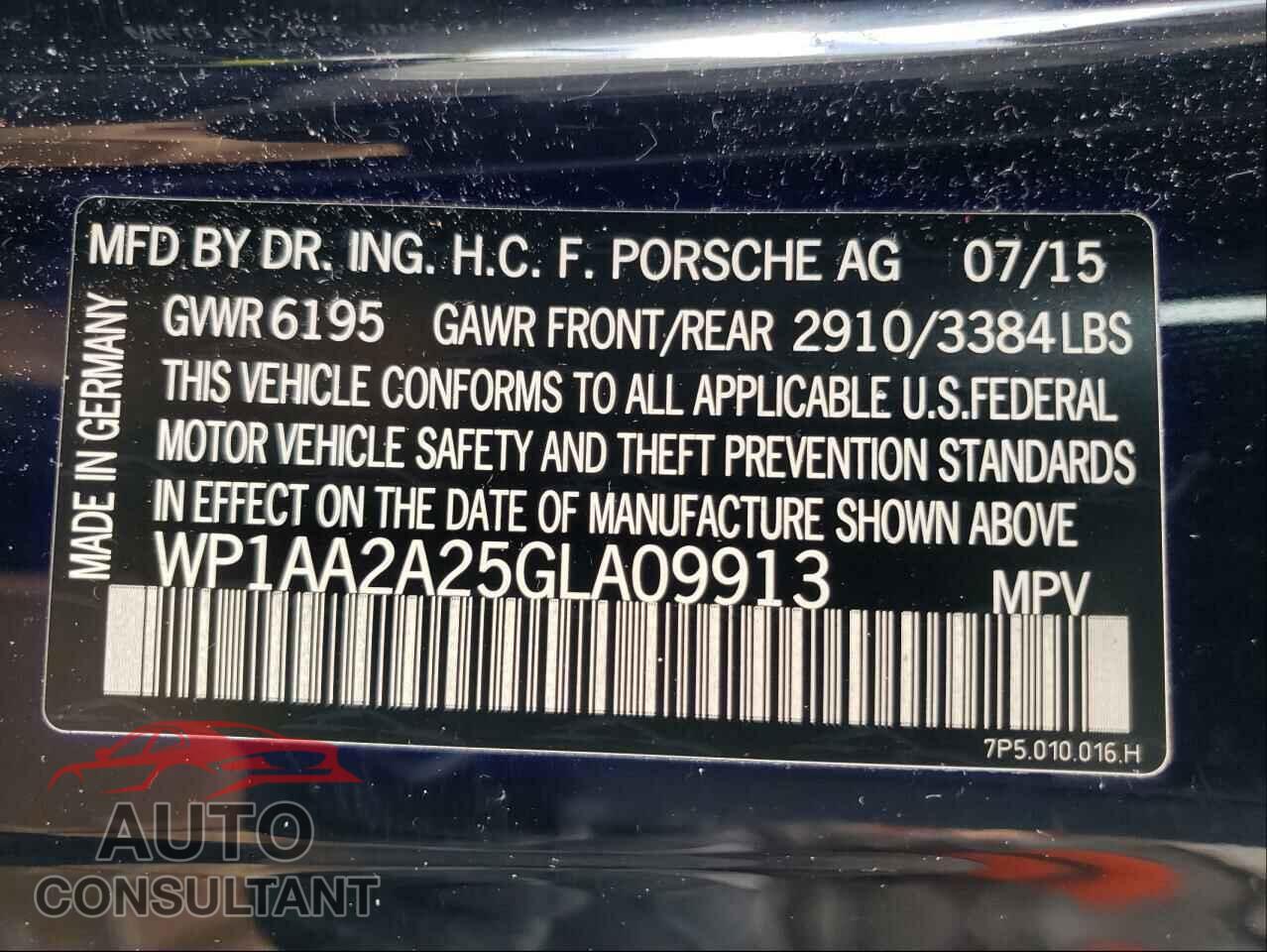 PORSCHE CAYENNE 2016 - WP1AA2A25GLA09913