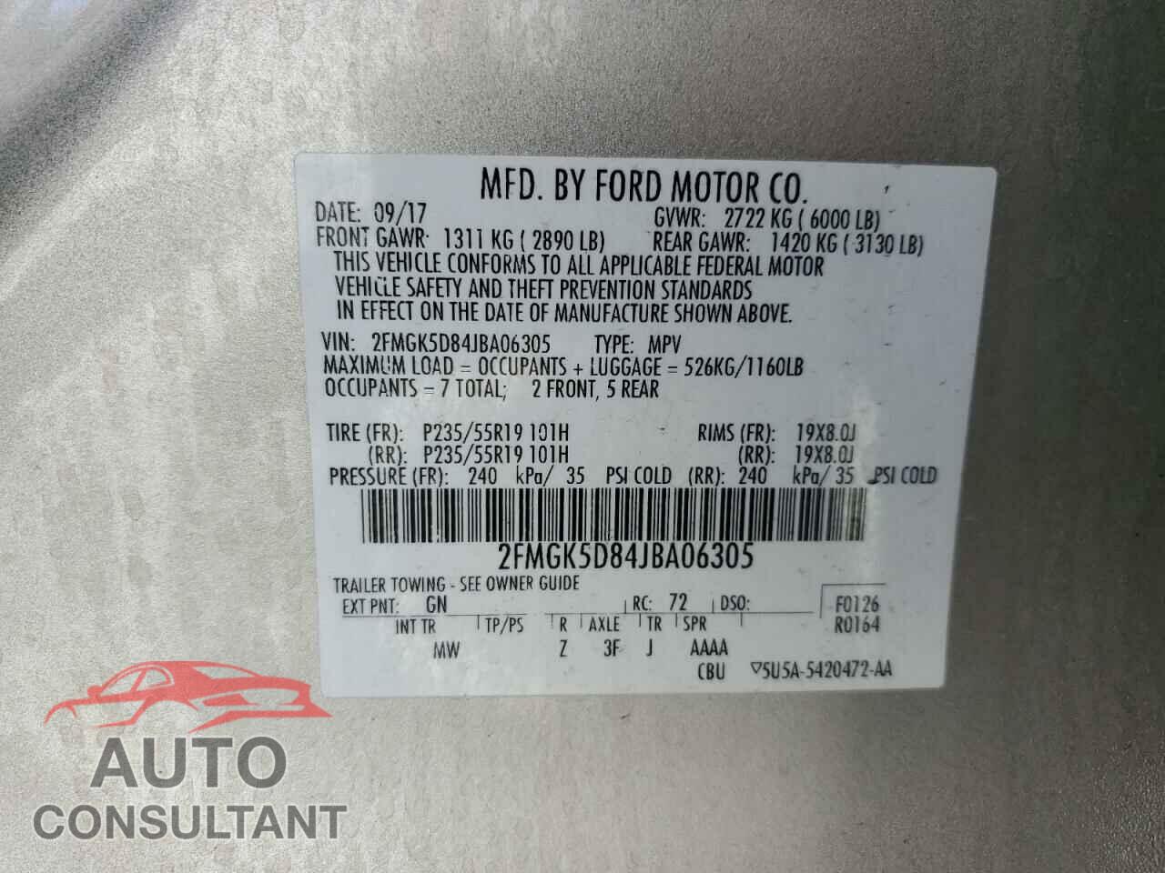 FORD FLEX 2018 - 2FMGK5D84JBA06305