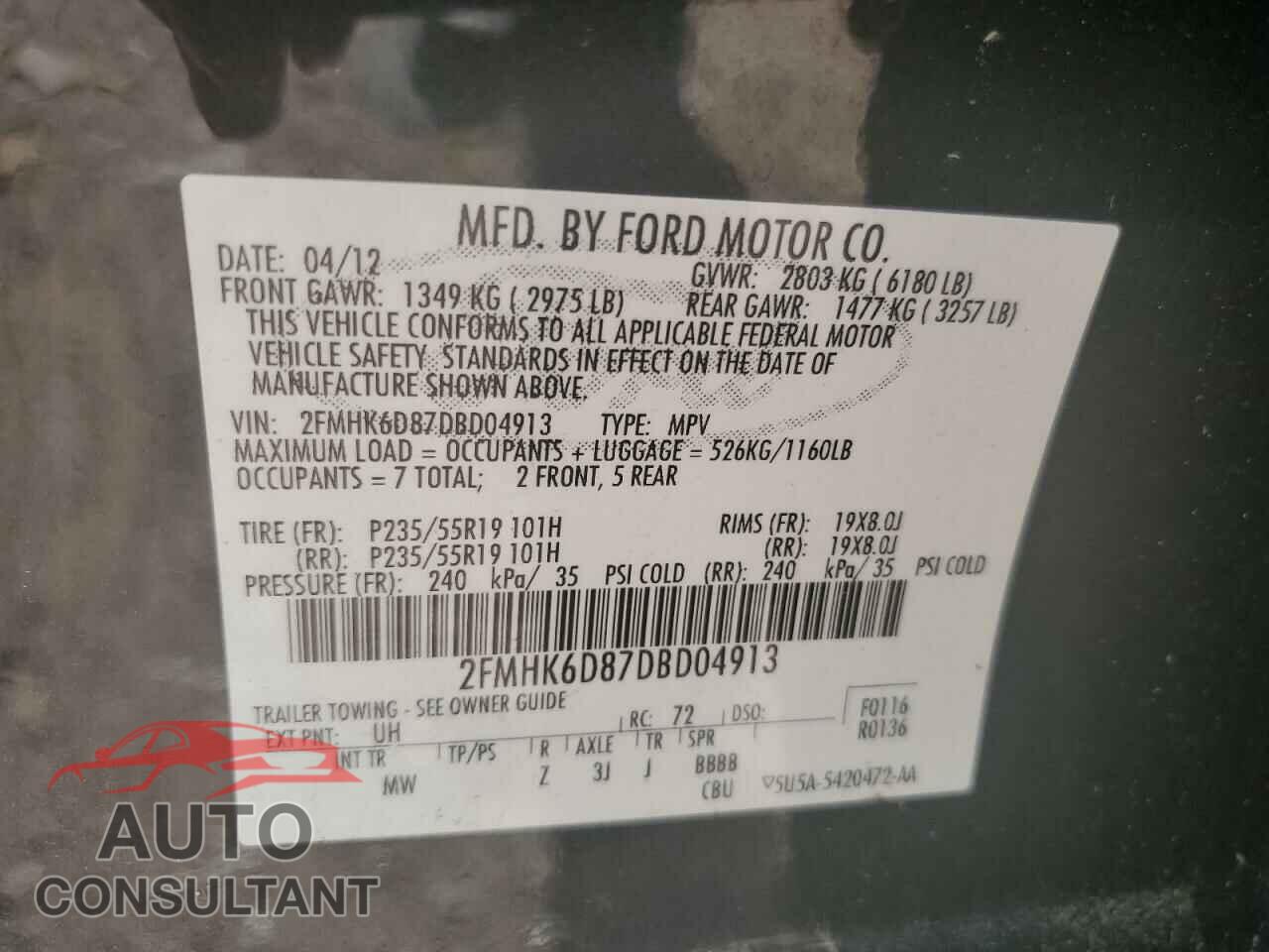 FORD FLEX 2013 - 2FMHK6D87DBD04913