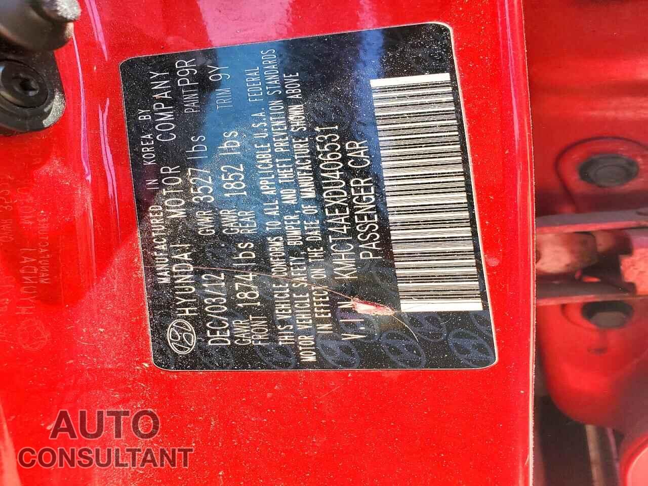 HYUNDAI ACCENT 2013 - KMHCT4AEXDU406531