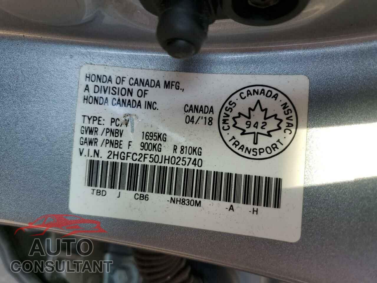 HONDA CIVIC 2018 - 2HGFC2F50JH025740