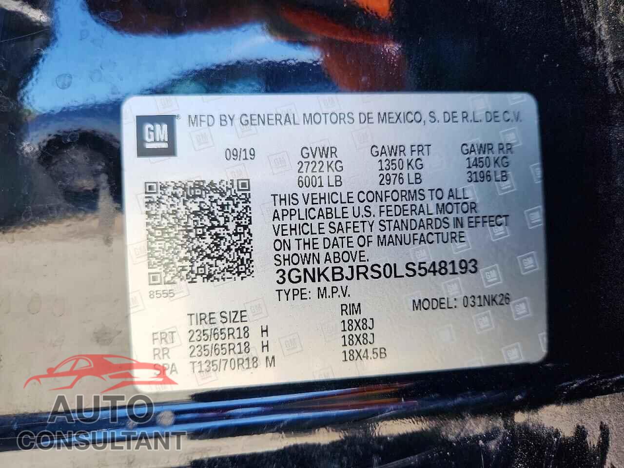 CHEVROLET BLAZER 2020 - 3GNKBJRS0LS548193