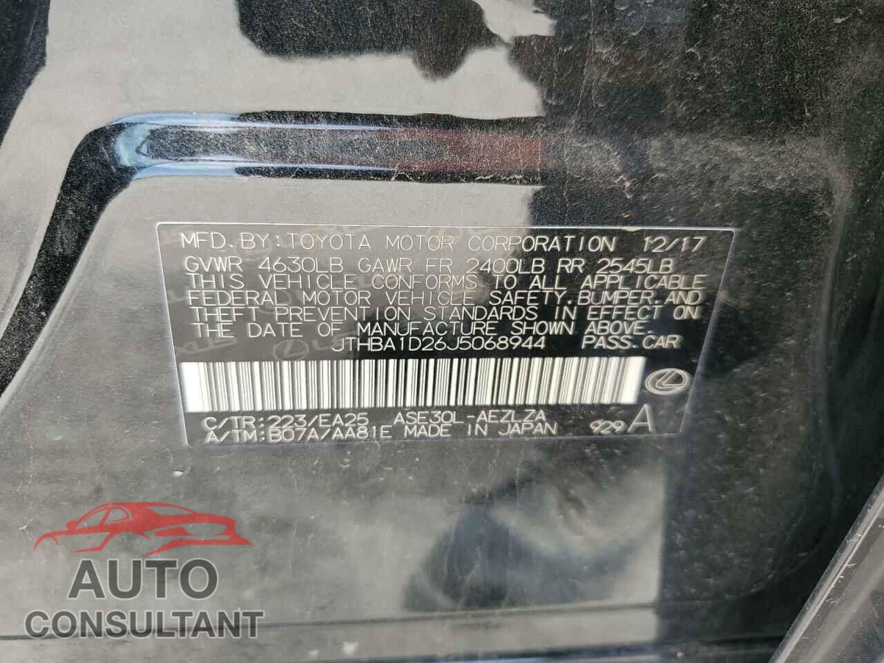LEXUS IS 2018 - JTHBA1D26J5068944