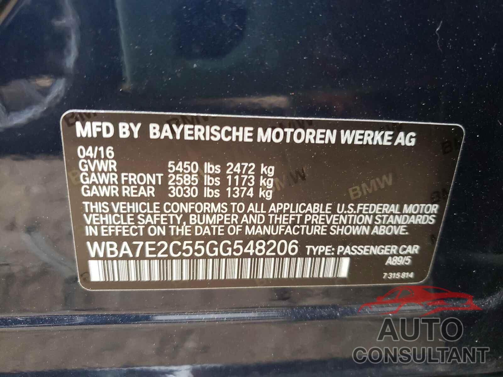 BMW 7 SERIES 2016 - WBA7E2C55GG548206