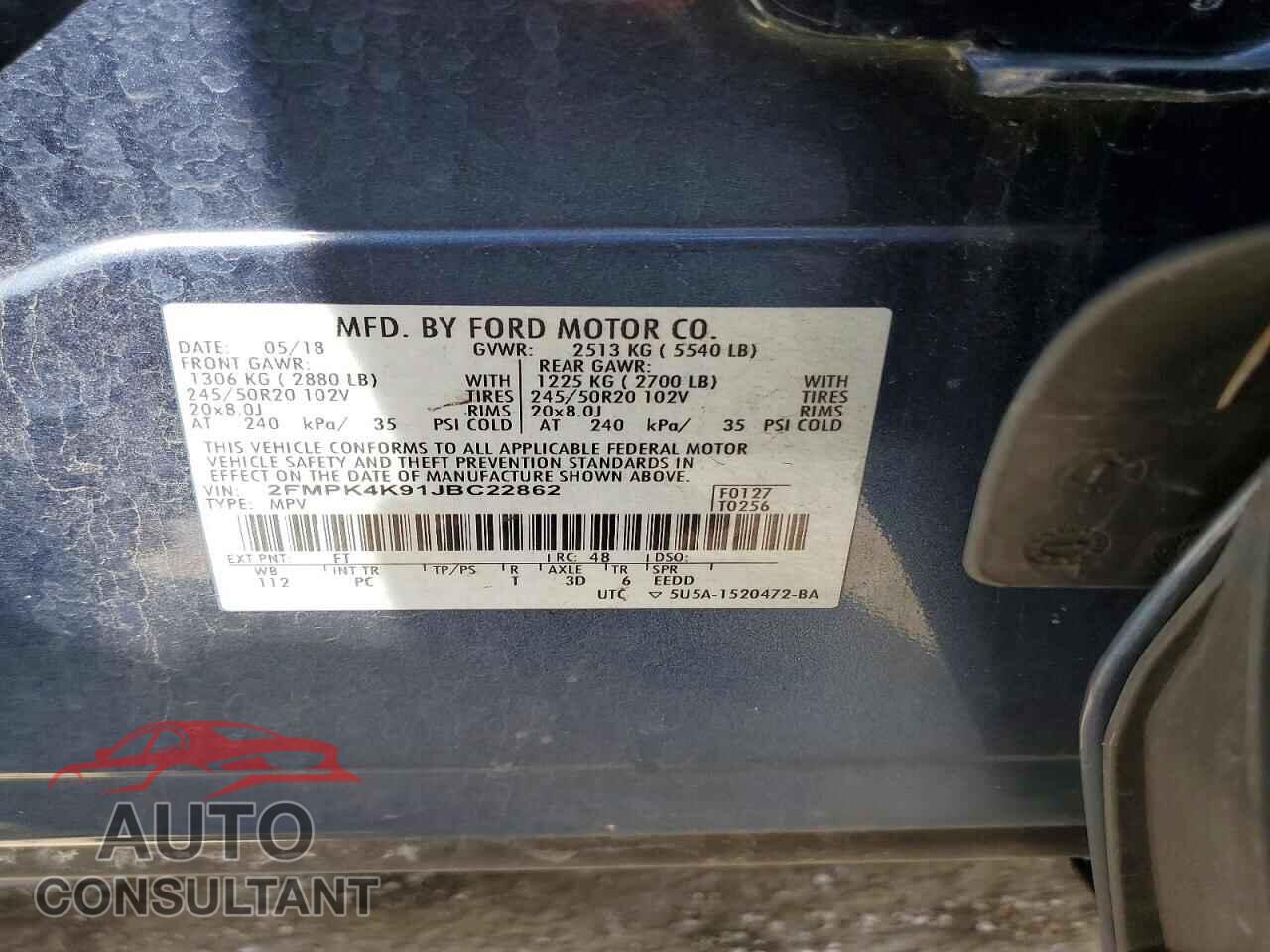 FORD EDGE 2018 - 2FMPK4K91JBC22862